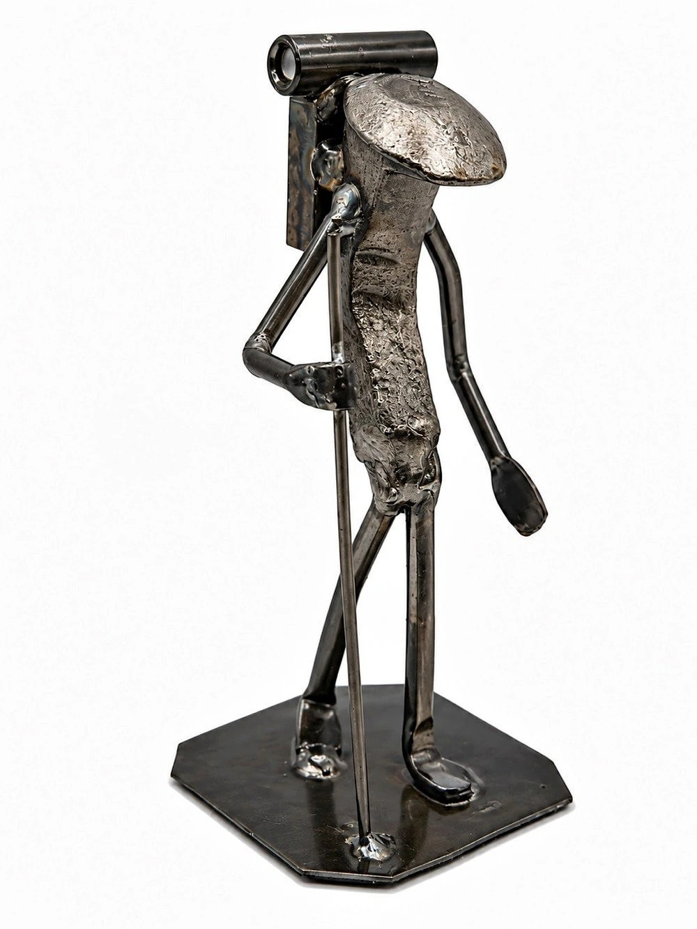 Roland Metal Art Hiker Railroad Spike Sculpture 6” Handcrafted Hiking Figurine